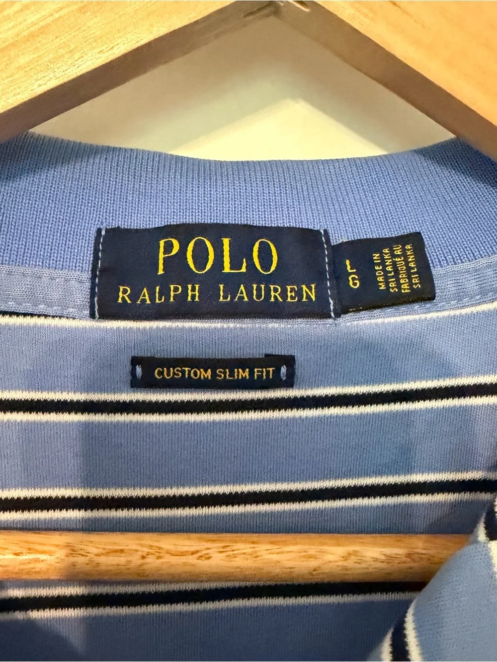 Polo Ralph Lauren Custom Slim Fit Striped Blue Polo Shirt Size LG